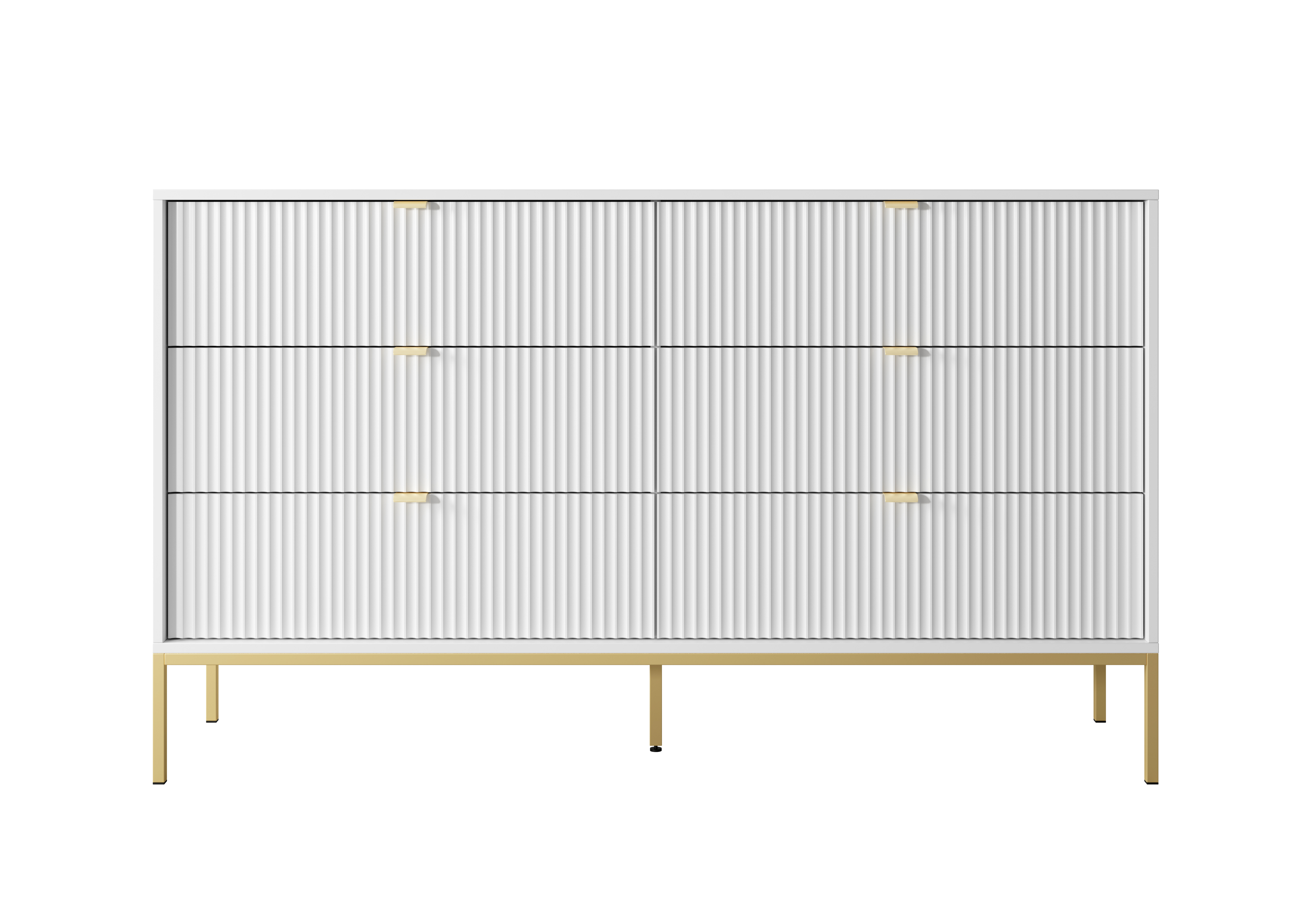 Komoda LINEA 154 cm 6 szuflad do salonu sypialni biała złoty stelaż
