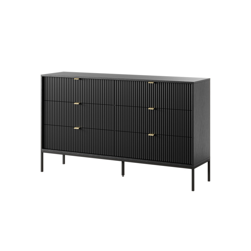 Komoda LINEA 154 cm 6 szuflad do salonu sypialni czarna czarny stelaż