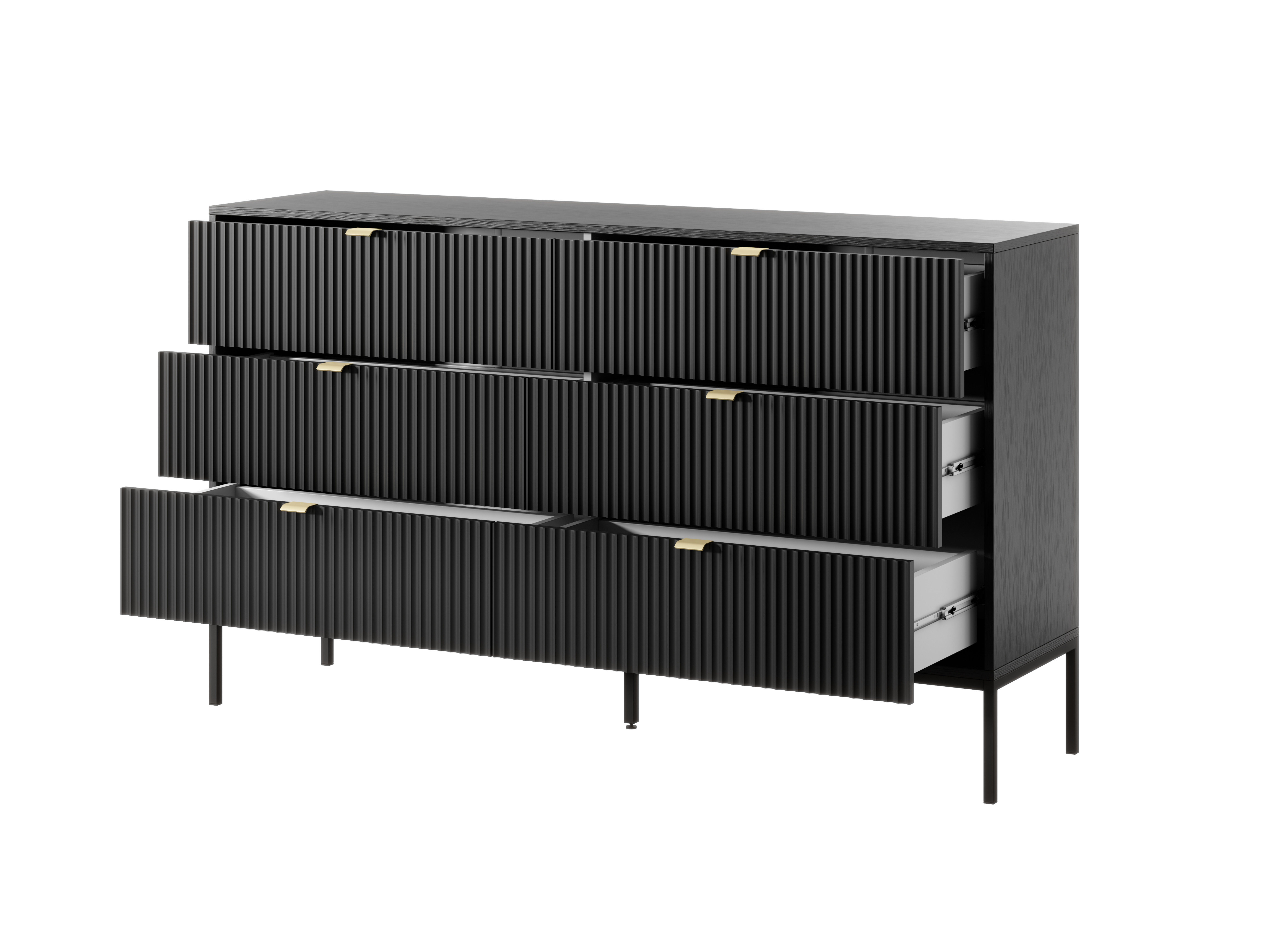 Komoda LINEA 154 cm 6 szuflad do salonu sypialni czarna czarny stelaż