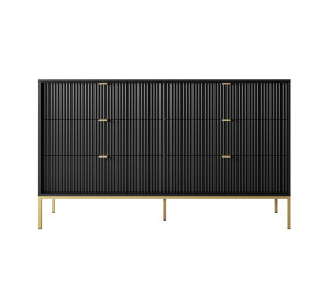 Komoda LINEA 154 cm 6 szuflad do salonu sypialni czarna złoty stelaż Komoda LINEA 154 cm 6 szuflad do salonu sypialni czarna złoty stelaż