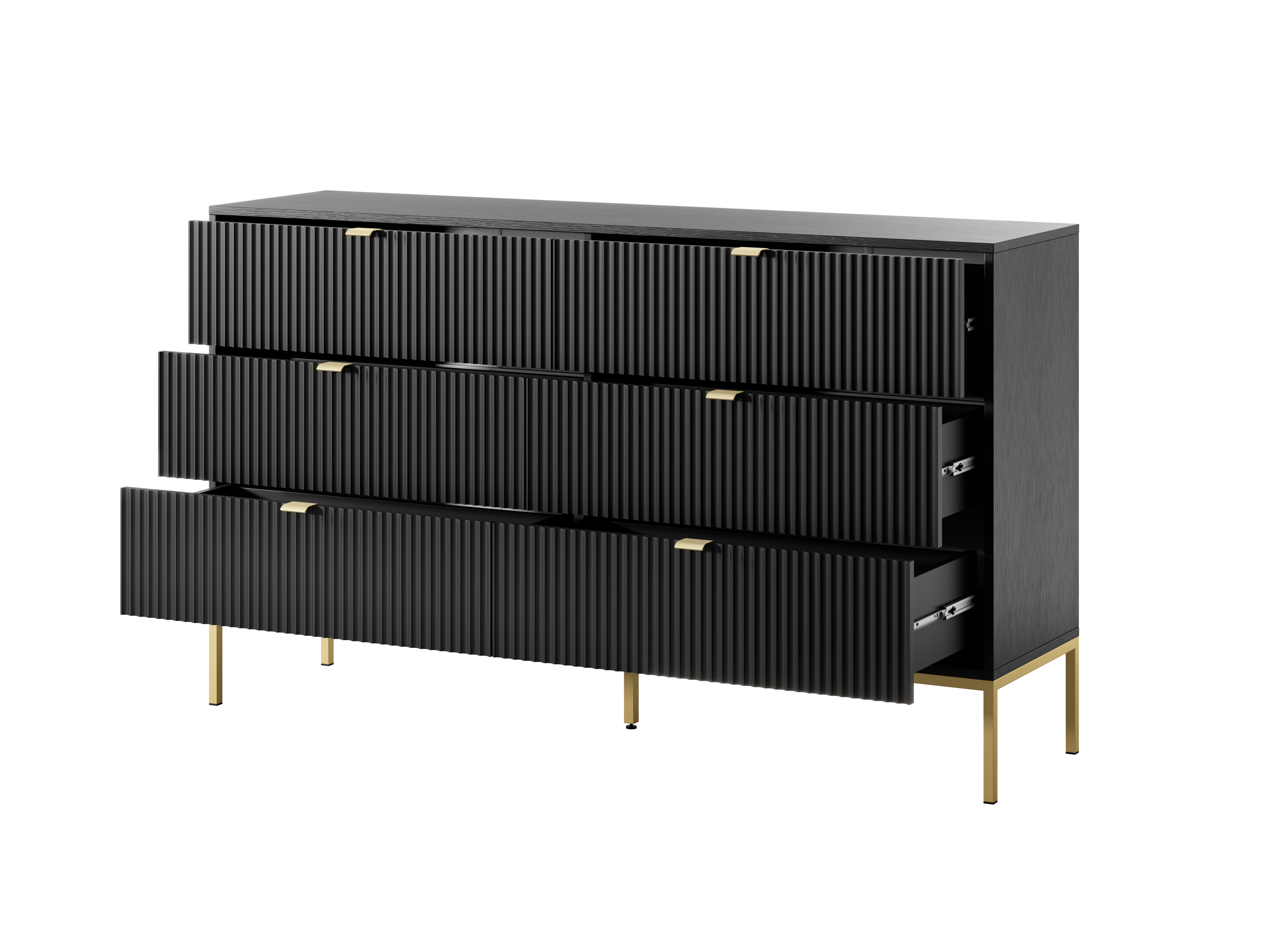 Komoda LINEA 154 cm 6 szuflad do salonu sypialni czarna złoty stelaż Komoda LINEA 154 cm 6 szuflad do salonu sypialni czarna złoty stelaż