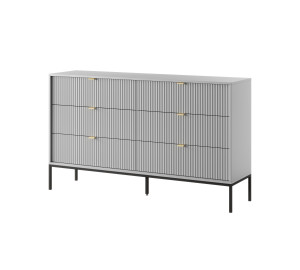 Komoda LINEA 154 cm 6 szuflad do salonu sypialni szara czarny stelaż