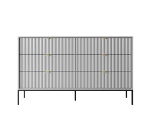 Komoda LINEA 154 cm 6 szuflad do salonu sypialni szara czarny stelaż