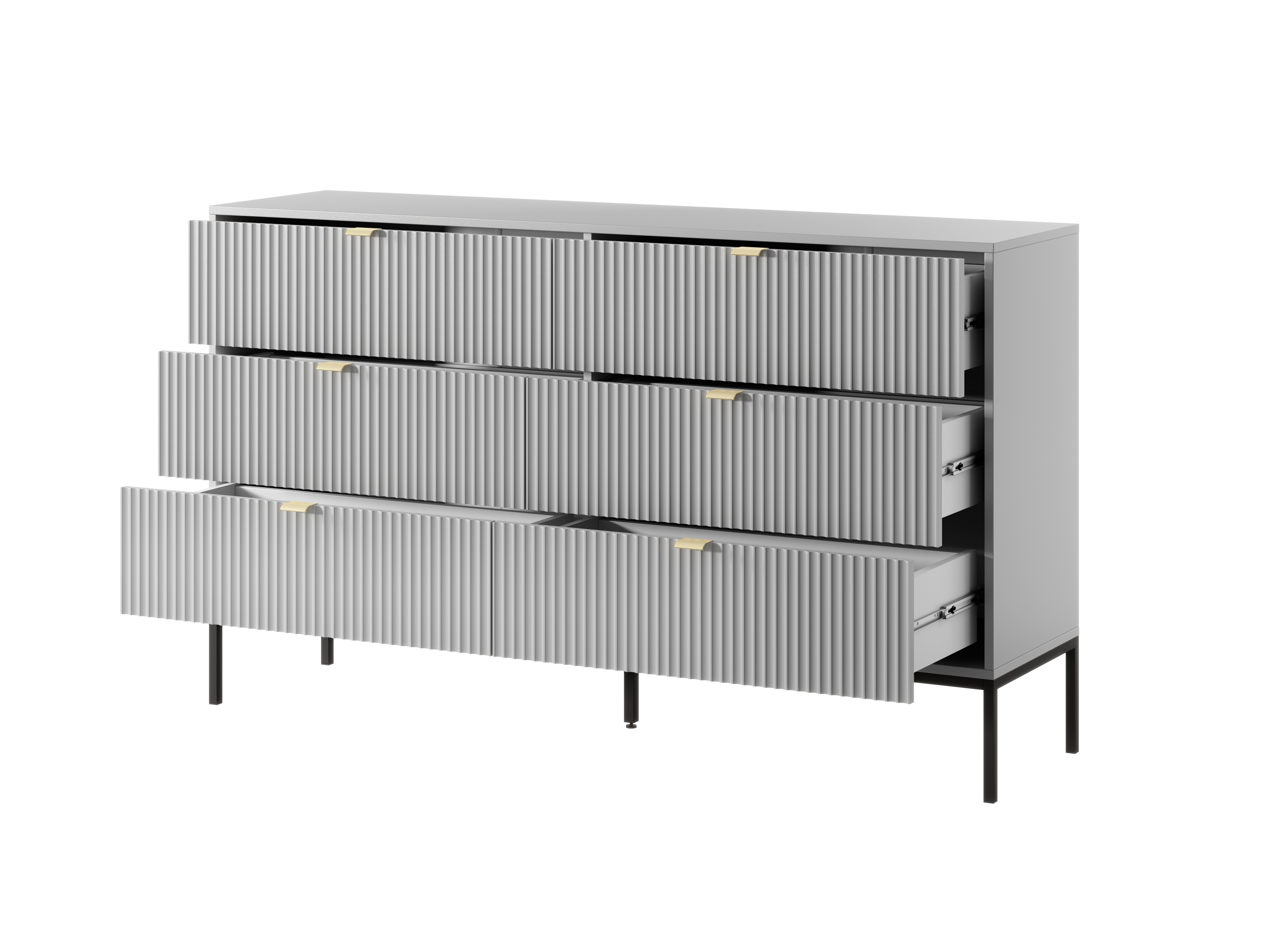 Komoda LINEA 154 cm 6 szuflad do salonu sypialni szara czarny stelaż