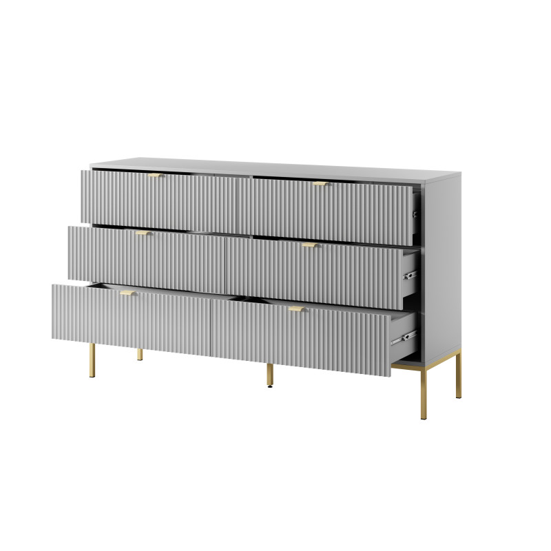 Komoda LINEA 154 cm 6 szuflad do salonu sypialni szara złoty stelaż Komoda LINEA 154 cm 6 szuflad do salonu sypialni szara złoty stelaż