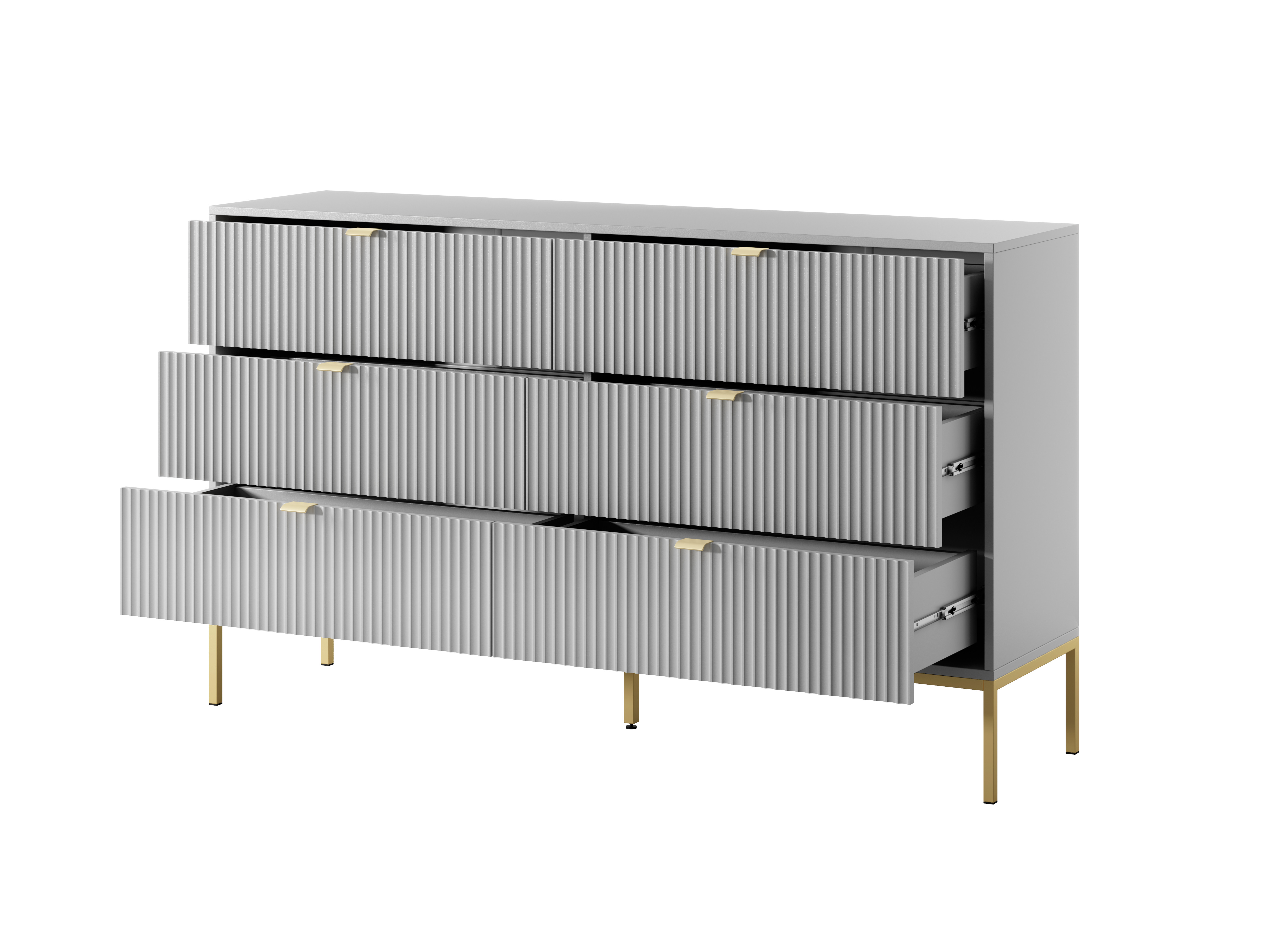 Komoda LINEA 154 cm 6 szuflad do salonu sypialni szara złoty stelaż Komoda LINEA 154 cm 6 szuflad do salonu sypialni szara złoty stelaż