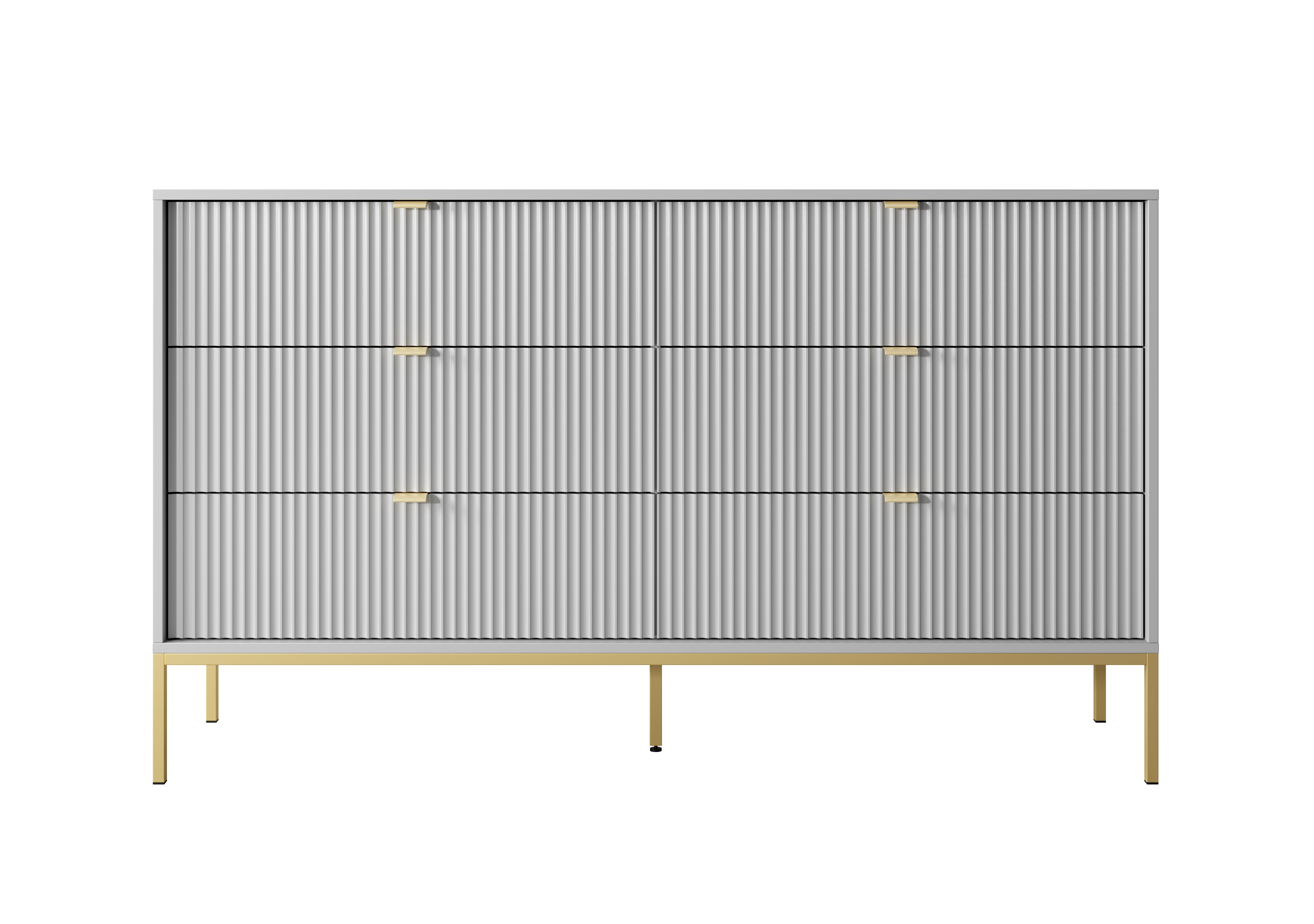 Komoda LINEA 154 cm 6 szuflad do salonu sypialni szara złoty stelaż Komoda LINEA 154 cm 6 szuflad do salonu sypialni szara złoty stelaż