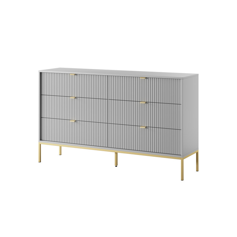 Komoda LINEA 154 cm 6 szuflad do salonu sypialni szara złoty stelaż Komoda LINEA 154 cm 6 szuflad do salonu sypialni szara złoty stelaż