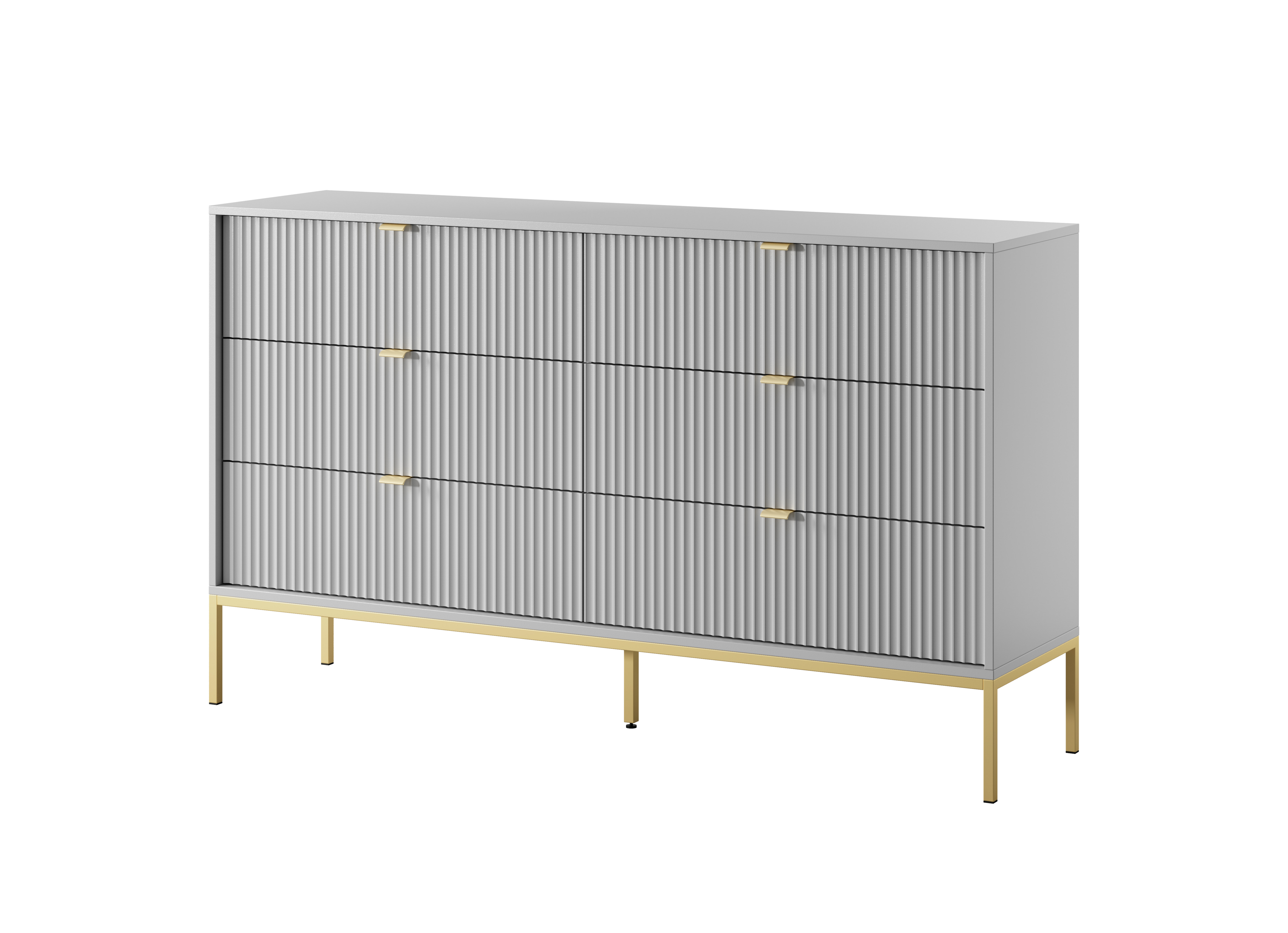 Komoda LINEA 154 cm 6 szuflad do salonu sypialni szara złoty stelaż Komoda LINEA 154 cm 6 szuflad do salonu sypialni szara złoty stelaż