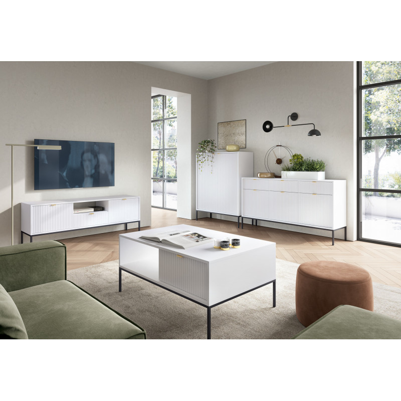 Stolik kawowy ława LINEA 104 cm do salonu biały czarny stelaż Stolik kawowy ława LINEA 104 cm do salonu biały czarny stelaż