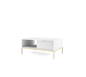 Stolik kawowy ława LINEA 104 cm do salonu biały złoty stelaż