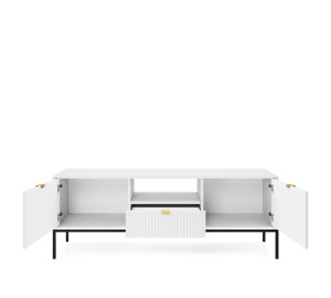 Szafka RTV LINEA 154 cm do salonu biała czarny stelaż Szafka RTV LINEA 154 cm do salonu biała czarny stelaż