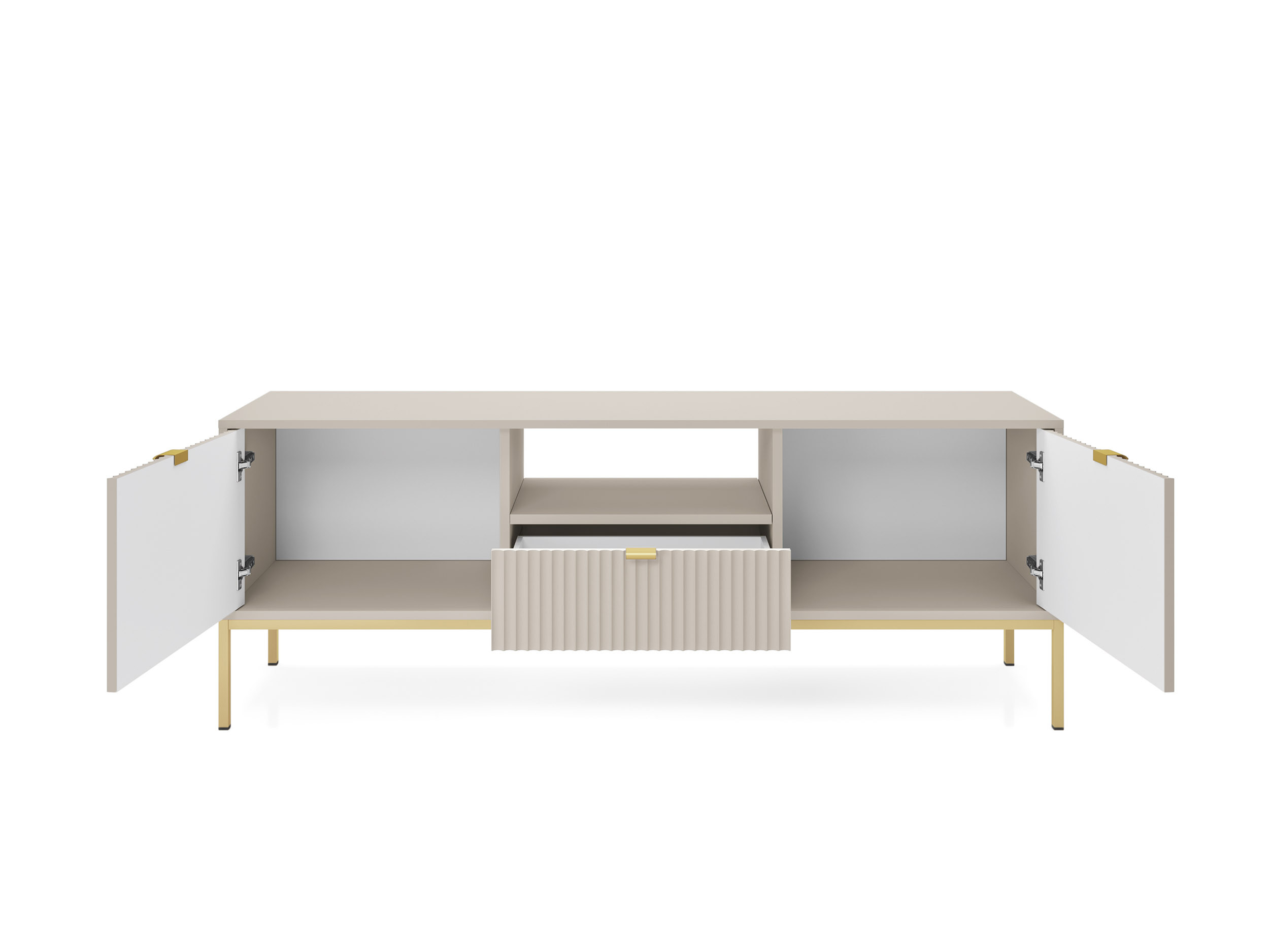 Szafka RTV LINEA 154 cm do salonu kaszmir złoty stelaż
