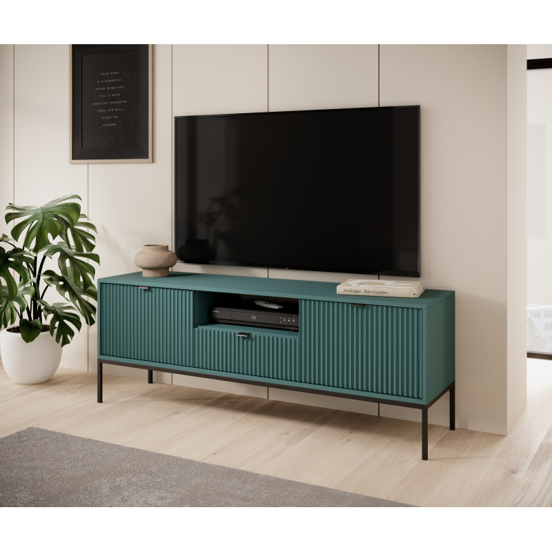 Szafka RTV LINEA 154 cm do salonu zielona czarny stelaż czarny uchwyt Szafka RTV LINEA 154 cm do salonu zielona czarny stelaż czarny uchwyt