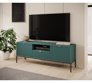 Szafka RTV LINEA 154 cm do salonu zielona czarny stelaż złoty uchwyt