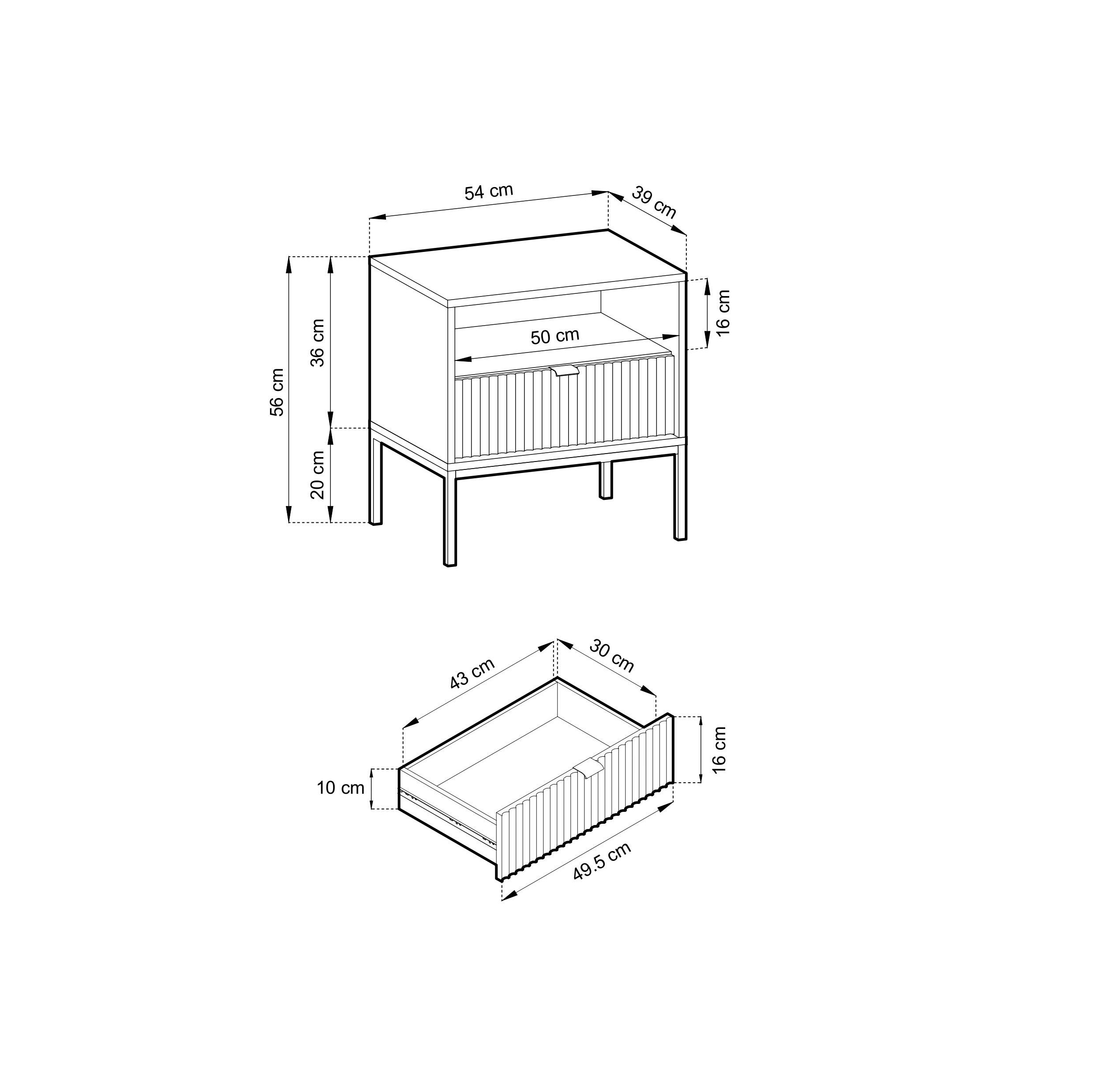 Szafka nocna stolik nocny LINEA 54cm do sypialni biała czarny stelaż Szafka nocna stolik nocny LINEA 54cm do sypialni biała czarny stelaż
