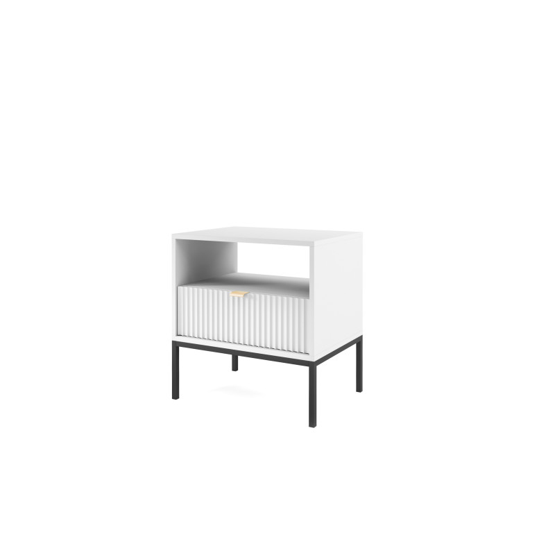 Szafka nocna stolik nocny LINEA 54cm do sypialni biała czarny stelaż Szafka nocna stolik nocny LINEA 54cm do sypialni biała czarny stelaż