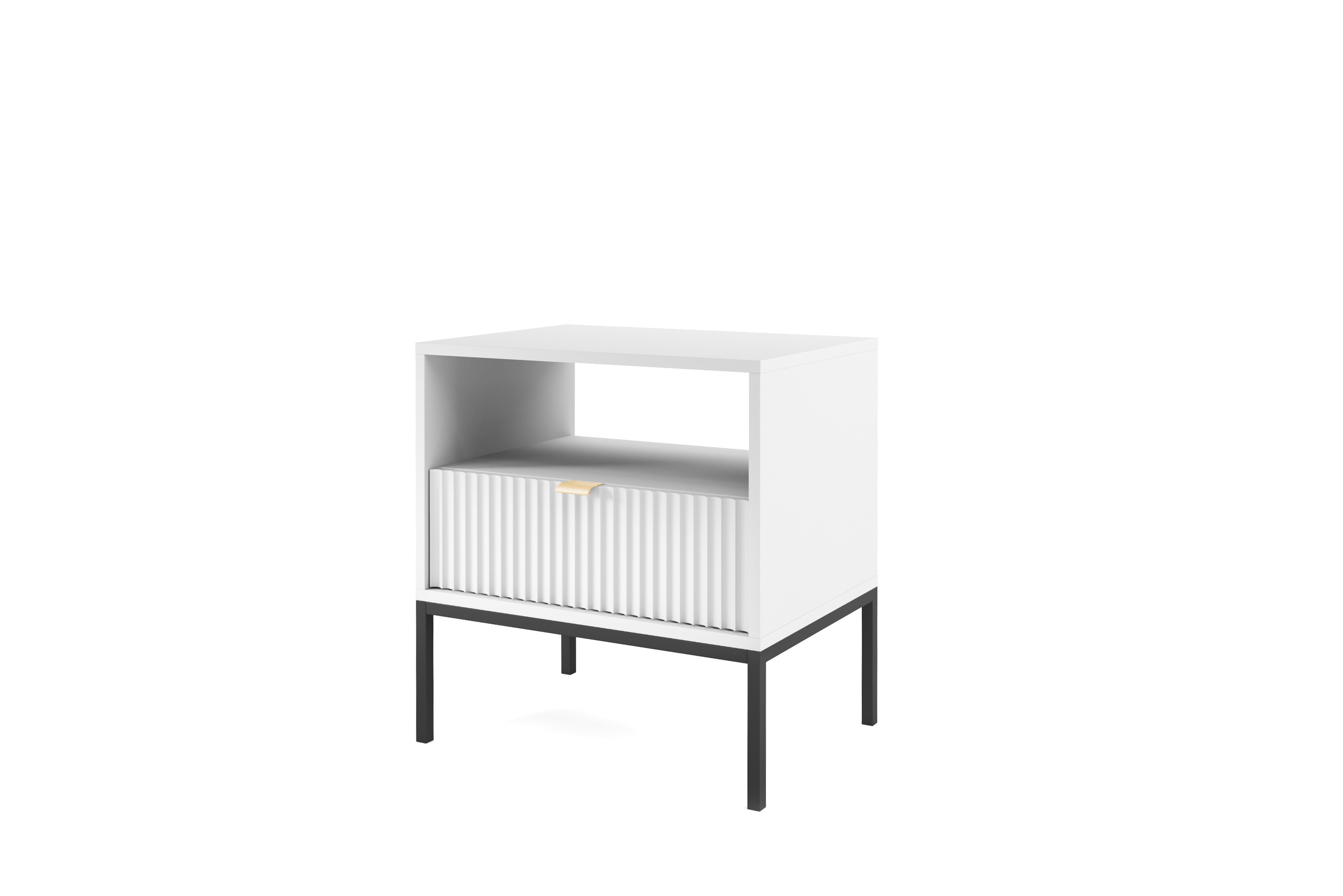 Szafka nocna stolik nocny LINEA 54cm do sypialni biała czarny stelaż Szafka nocna stolik nocny LINEA 54cm do sypialni biała czarny stelaż