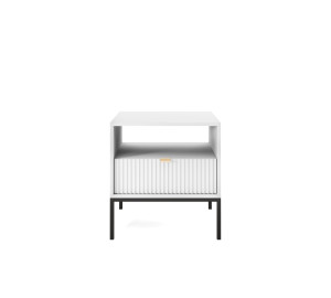 Szafka nocna stolik nocny LINEA 54cm do sypialni biała czarny stelaż Szafka nocna stolik nocny LINEA 54cm do sypialni biała czarny stelaż