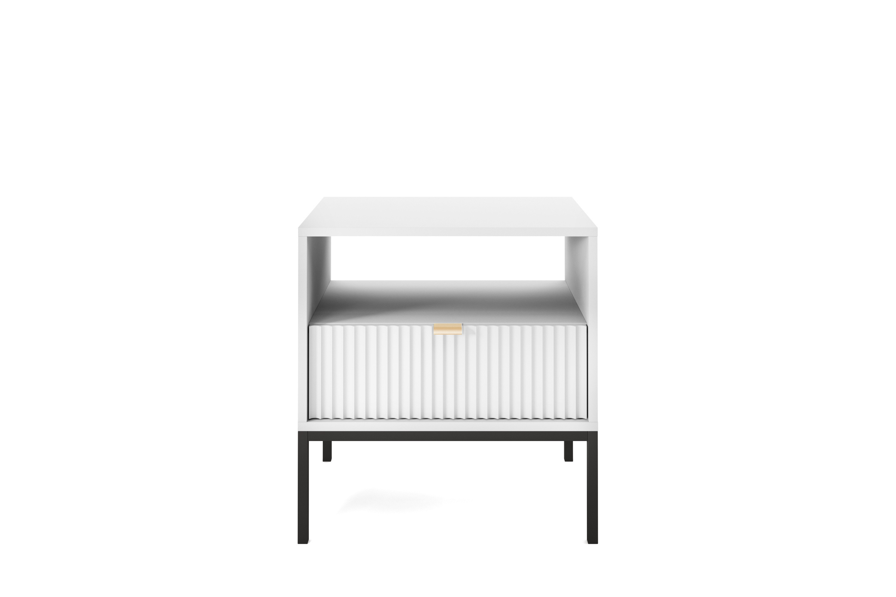 Szafka nocna stolik nocny LINEA 54cm do sypialni biała czarny stelaż Szafka nocna stolik nocny LINEA 54cm do sypialni biała czarny stelaż