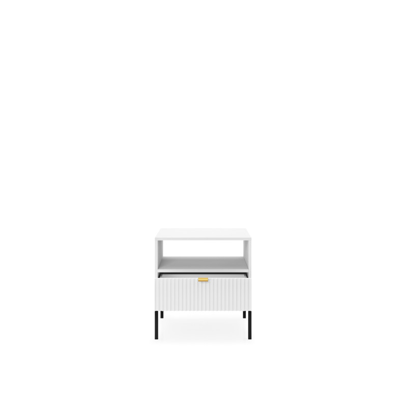 Szafka nocna stolik nocny LINEA 54cm do sypialni biała czarny stelaż Szafka nocna stolik nocny LINEA 54cm do sypialni biała czarny stelaż
