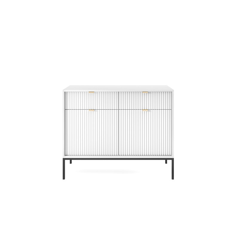 Komoda Linea 104 cm do salonu sypialni biała czarny stelaż