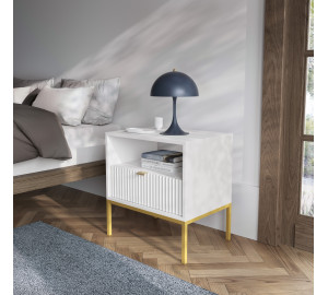 Szafka nocna stolik nocny LINEA 54cm do sypialni biała złoty stelaż
