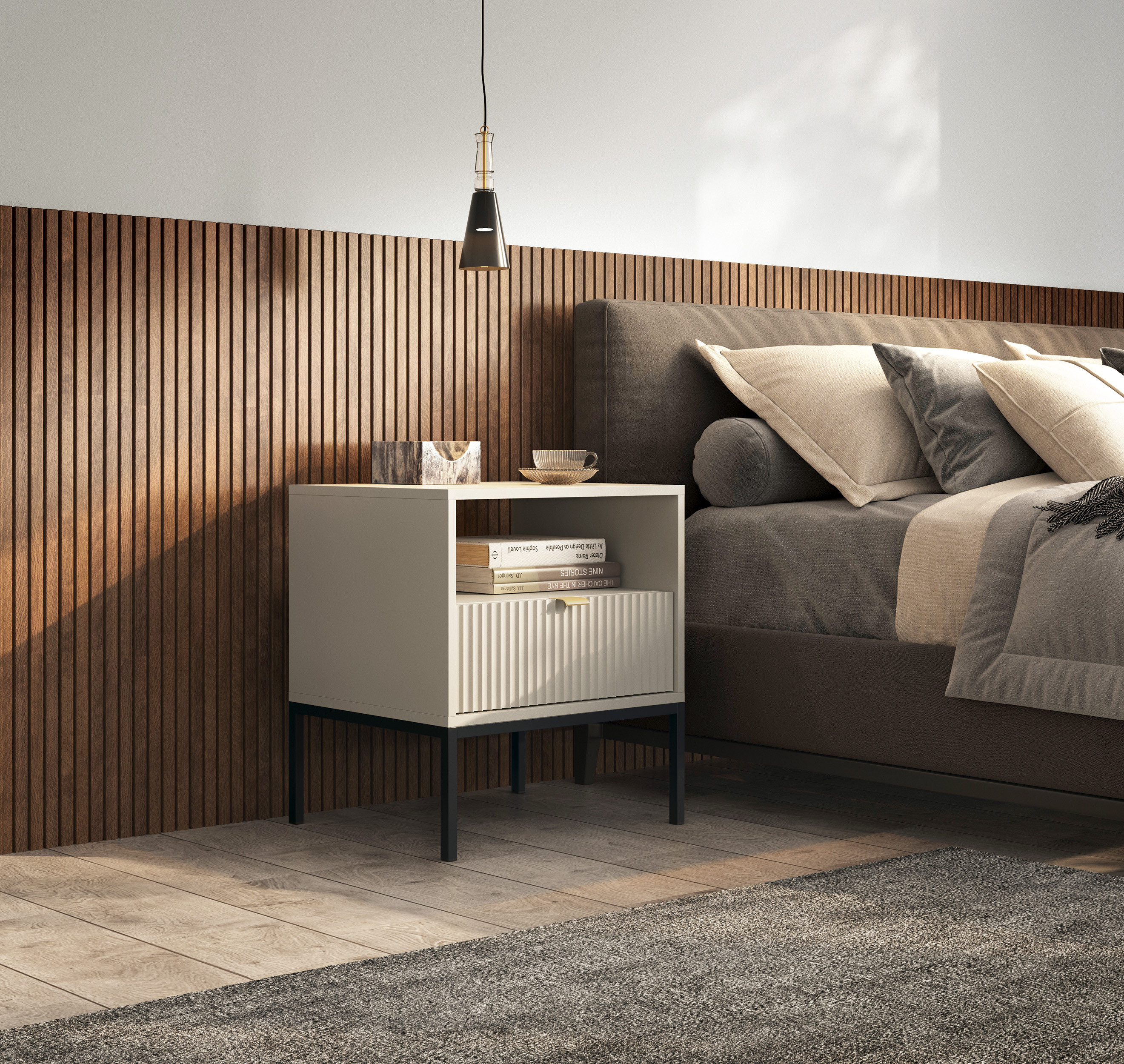 Szafka nocna stolik nocny LINEA 54cm do sypialni kaszmir czarny stelaż Szafka nocna stolik nocny LINEA 54cm do sypialni kaszmir czarny stelaż