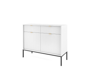 Komoda Linea 104 cm do salonu sypialni biała czarne stelaż