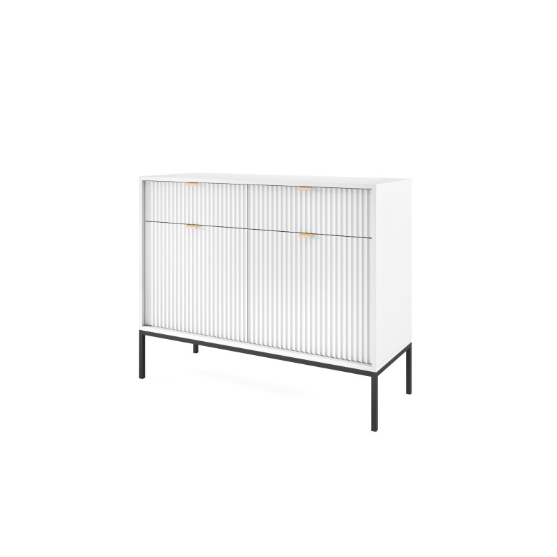 Komoda Linea 104 cm do salonu sypialni biała czarny stelaż