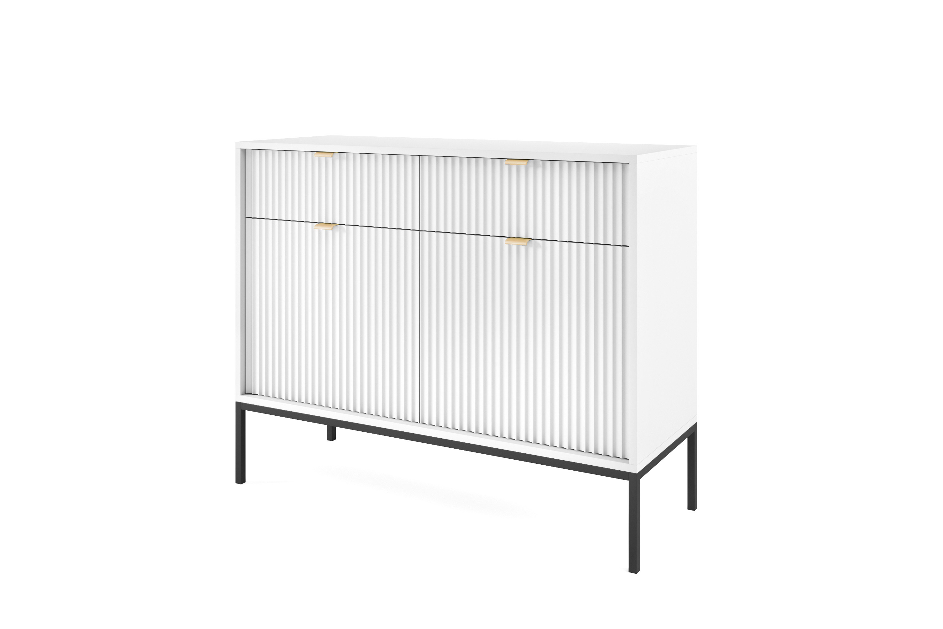 Komoda Linea 104 cm do salonu sypialni biała czarny stelaż