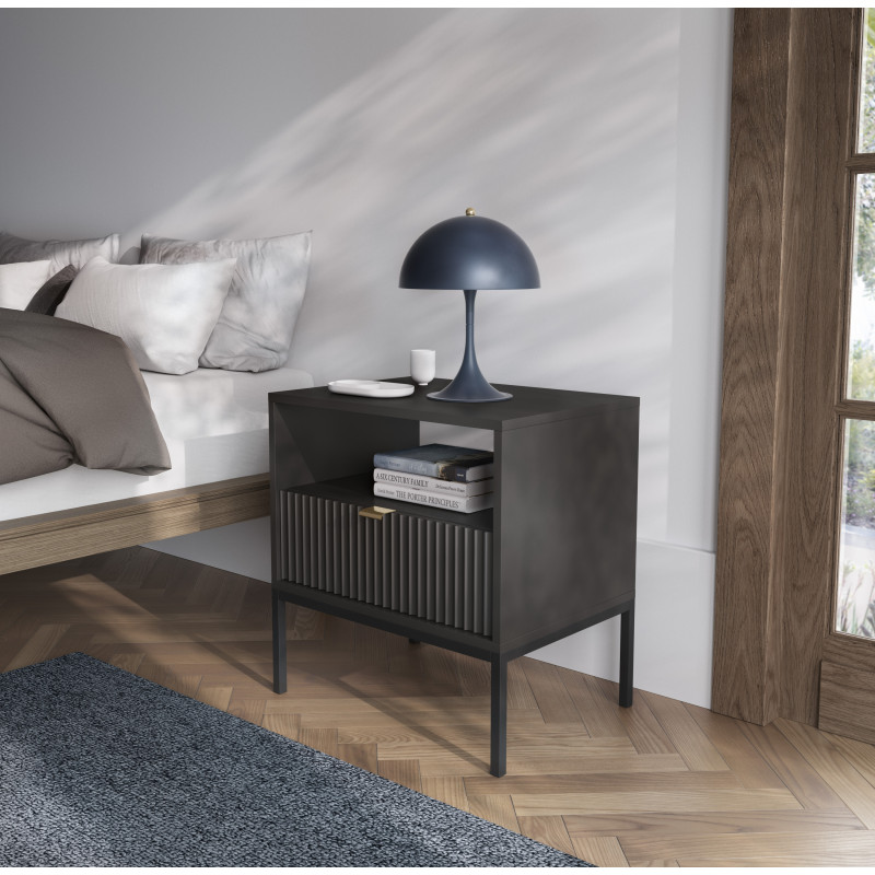 Szafka nocna stolik nocny LINEA 54cm do sypialni czarna czarny stelaż