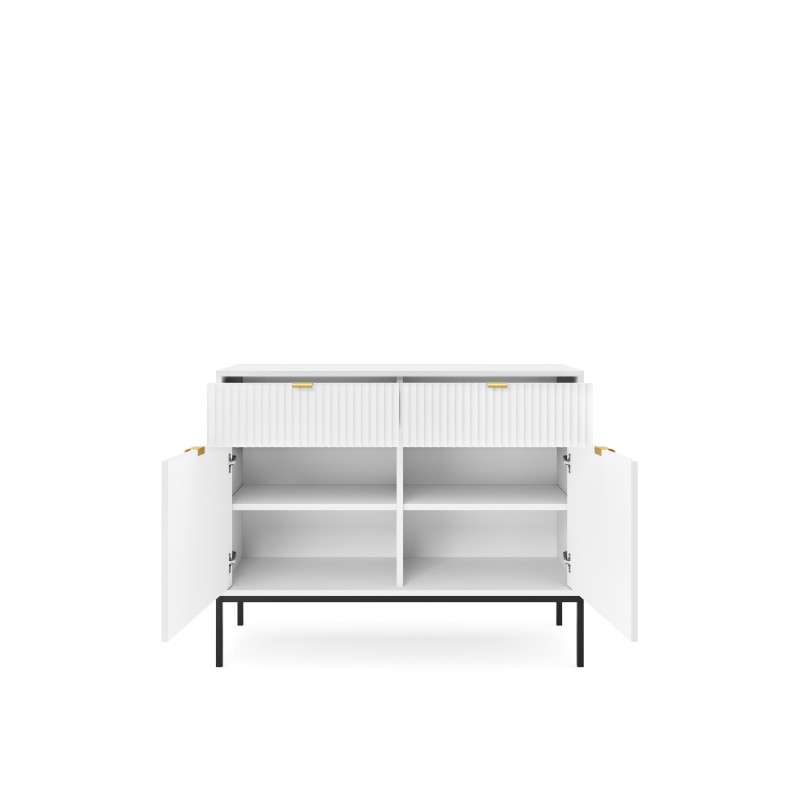 Komoda Linea 104 cm do salonu sypialni biała czarny stelaż