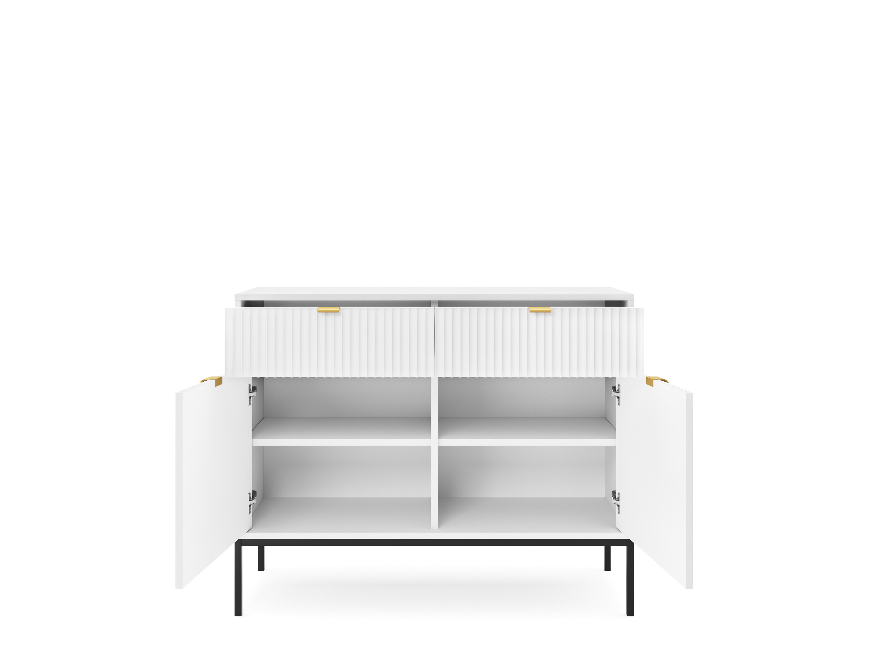 Komoda Linea 104 cm do salonu sypialni biała czarny stelaż