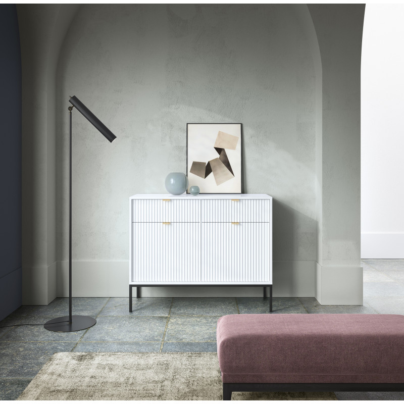 Komoda Linea 104 cm do salonu sypialni biała czarny stelaż