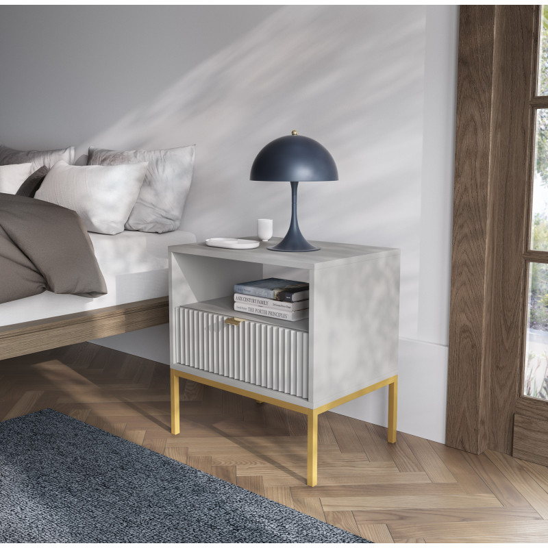 Szafka nocna stolik nocny LINEA 54cm do sypialni szara złoty stelaż Szafka nocna stolik nocny LINEA 54cm do sypialni szara złoty stelaż