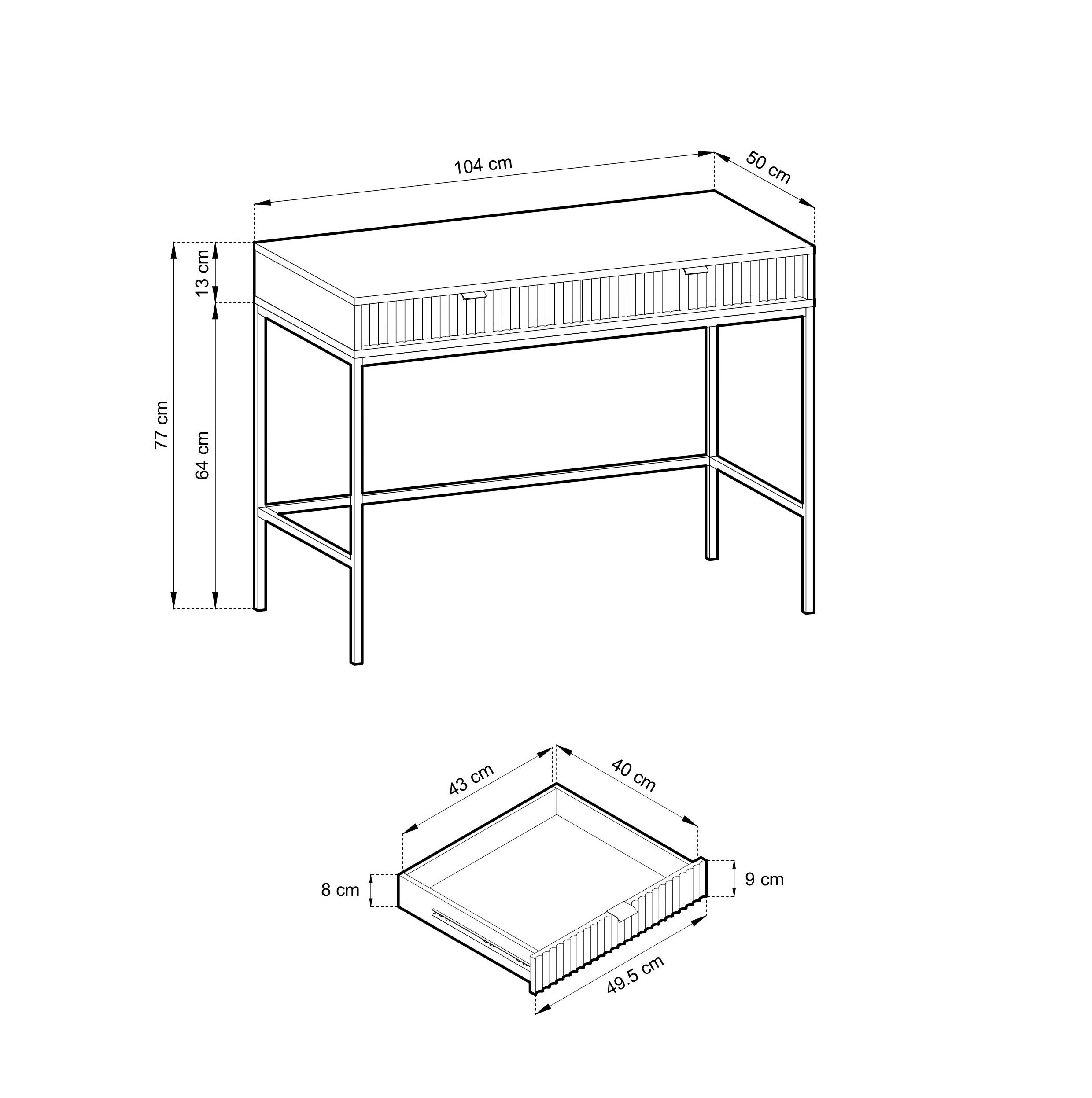 Toaletka biurko do makijażu LINEA 104 cm do sypialni biała czarny stelaż