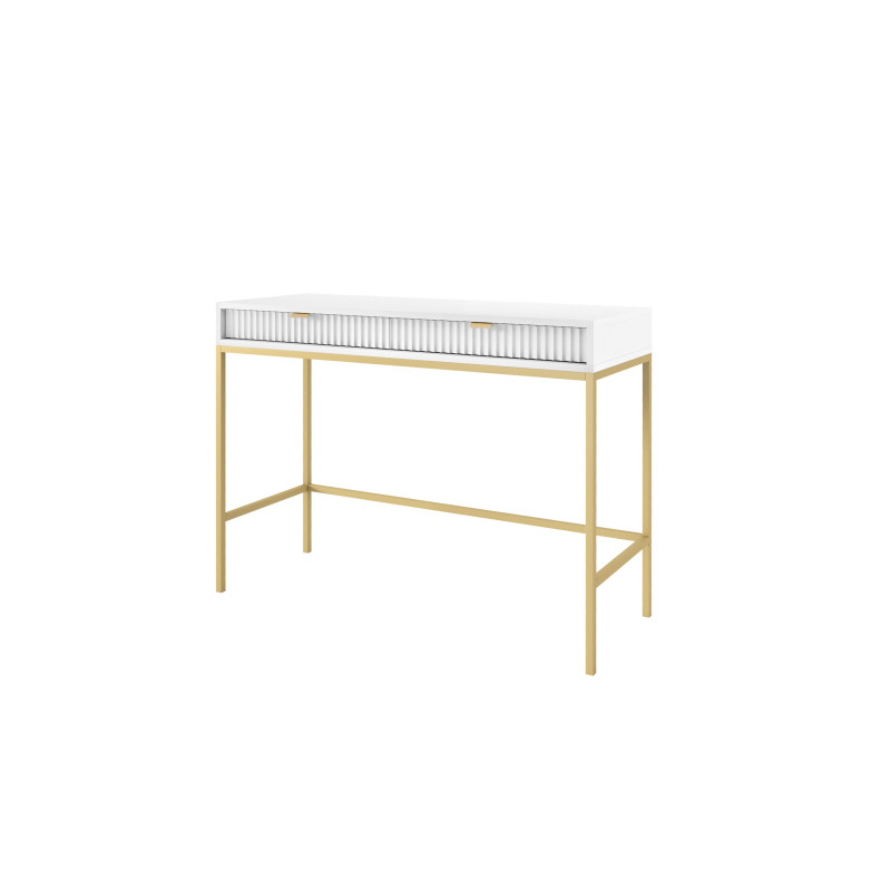 Toaletka biurko do makijażu LINEA 104 cm do sypialni biała złoty stelaż