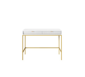 Toaletka biurko do makijażu LINEA 104 cm do sypialni biała złoty stelaż