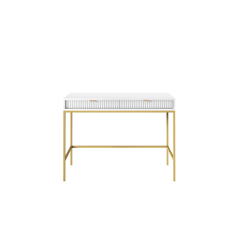 Toaletka biurko do makijażu LINEA 104 cm do sypialni biała złoty stelaż