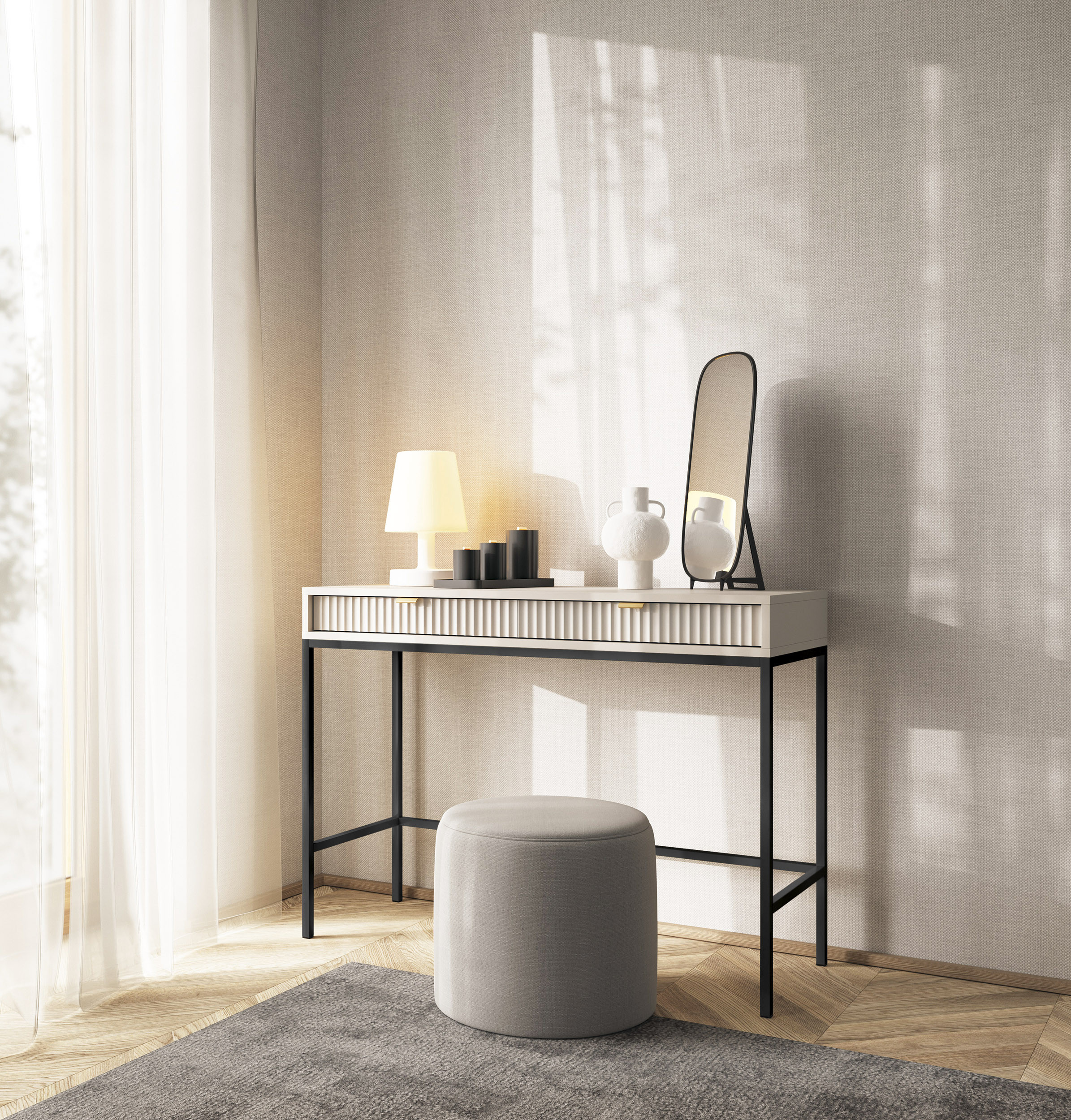 Toaletka biurko do makijażu LINEA 104 cm do sypialni kaszmir czarny stelaż