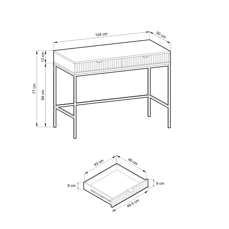 Toaletka biurko do makijażu LINEA 104 cm do sypialni kaszmir czarny stelaż