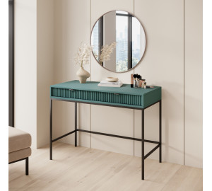 Toaletka biurko do makijażu LINEA 104 cm do sypialni zielona czarny stelaż czarny uchwyt