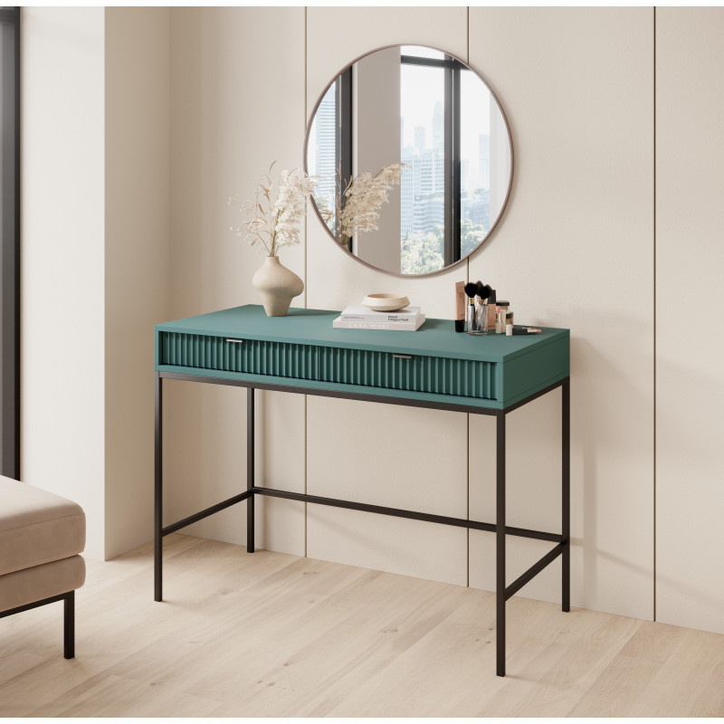 Toaletka biurko do makijażu LINEA 104 cm do sypialni zielona czarny stelaż czarny uchwyt