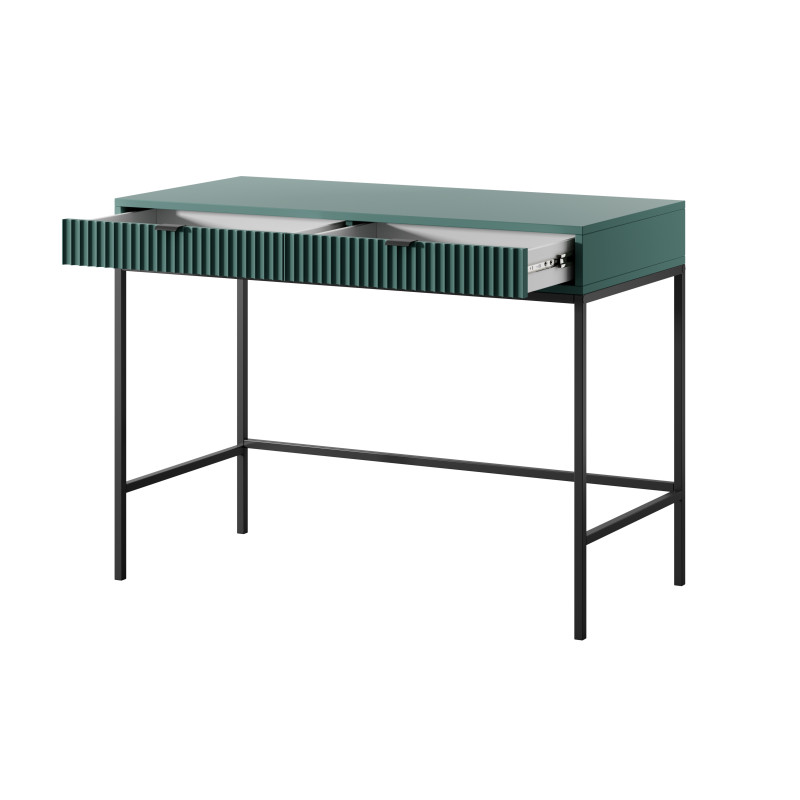 Toaletka biurko do makijażu LINEA 104 cm do sypialni zielona czarny stelaż czarny uchwyt