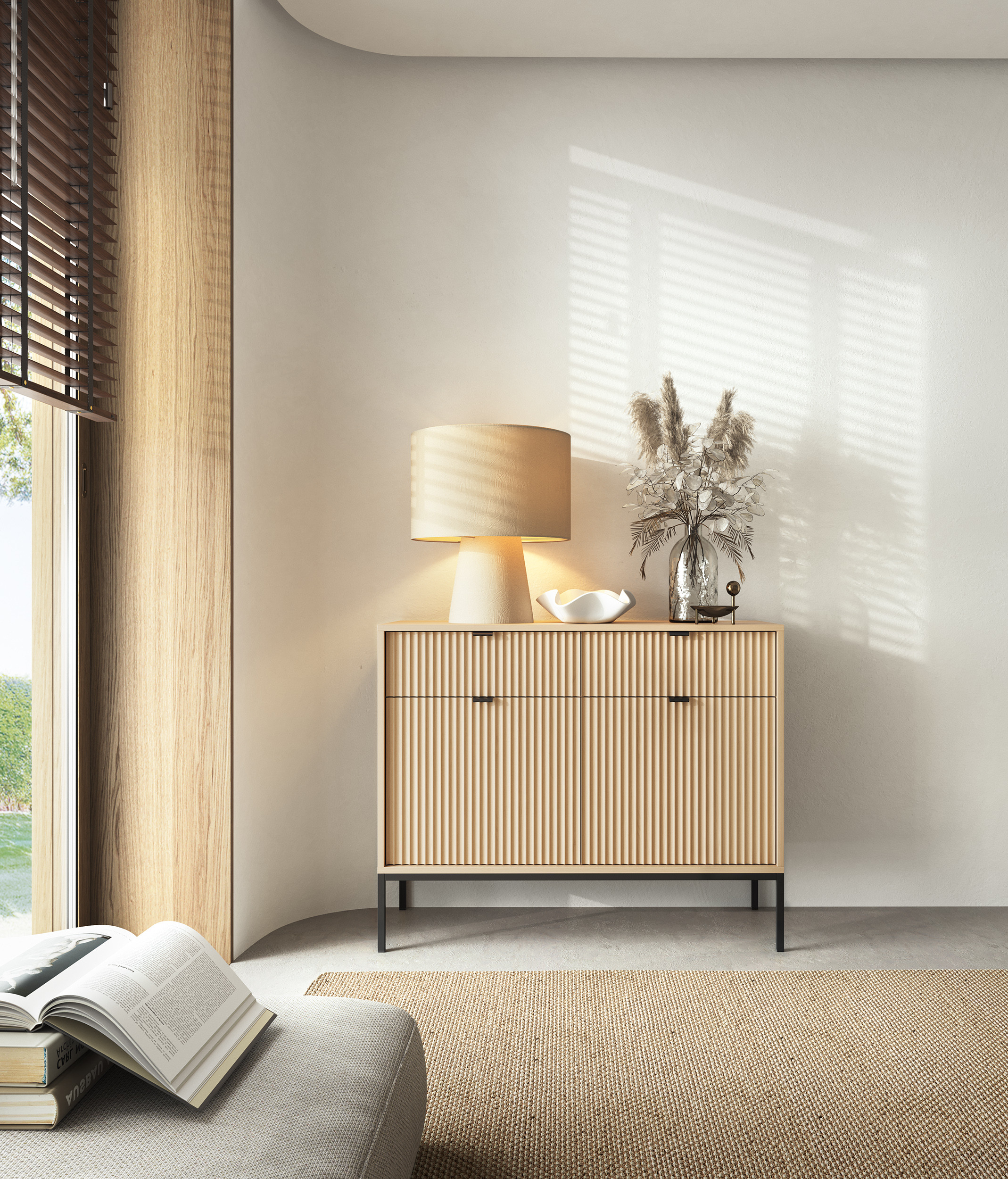 Komoda Linea 104 cm do salonu sypialni dąb czarny stelaż