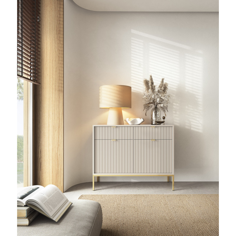 Komoda Linea 104 cm do salonu sypialni kaszmir złoty stelaż