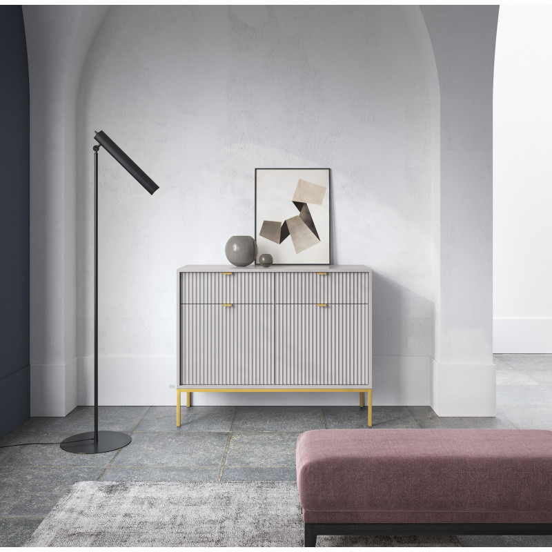 Komoda Linea 104 cm do salonu sypialni szara złoty stelaż