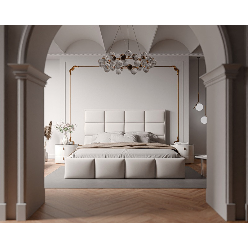 Łóżko tapicerowane NUVELLO z pojemnikiem na pościel 160x200 cm beżowe Magic Velvet 2201