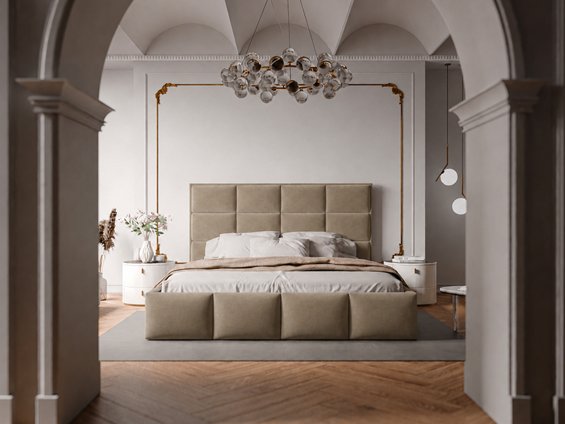 Łóżko tapicerowane NUVELLO z pojemnikiem na pościel 180x200 cm brązowe Magic Velvet 2206